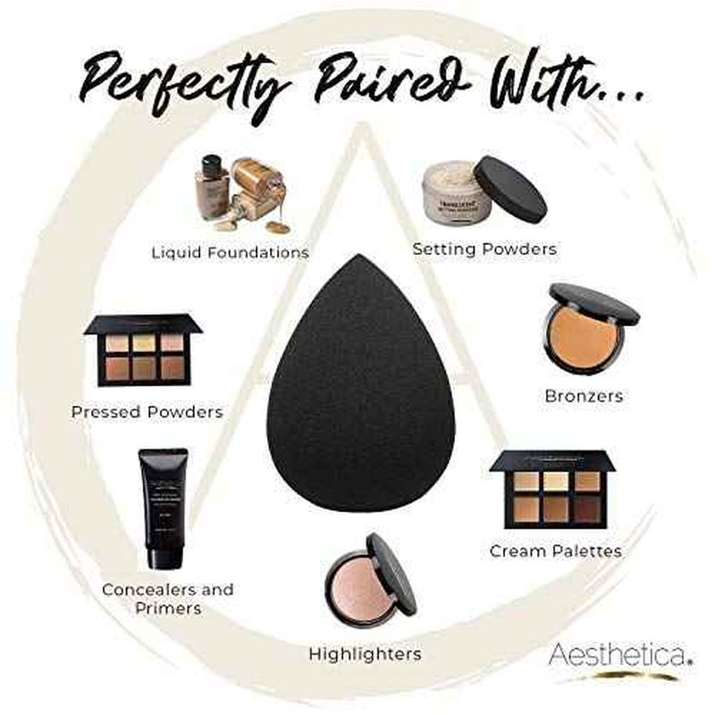 Aesthetica Cosmetics Beauty Sponge Blender - Latex Free and Vegan Makeup Sponge Blender - For Powder, Cream or Liquid Application (5 Pack)