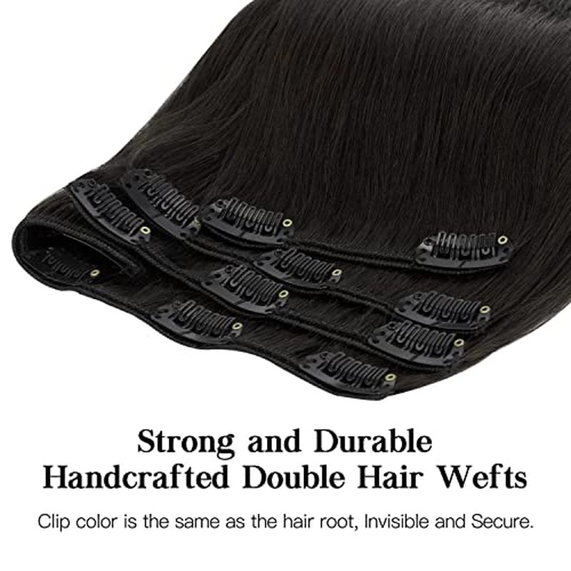 HOTBANANA Human Hair Clip in Hair Extensions, Natural Black 120g Clip in Hair Extensions Real Human Hair Straight Remy Hair 20 Inch 7pcs