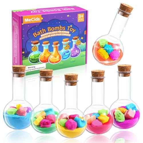 MeCids Magic Potion Bubble Bath Bombs for Kids -Bath Color Tablets Bath Potions for Toddlers Ages 4-12 Fun Science Kit Gift for Birthday, Halloween£¬Christmas- 6 Pack (Shaped Gems & Stars)