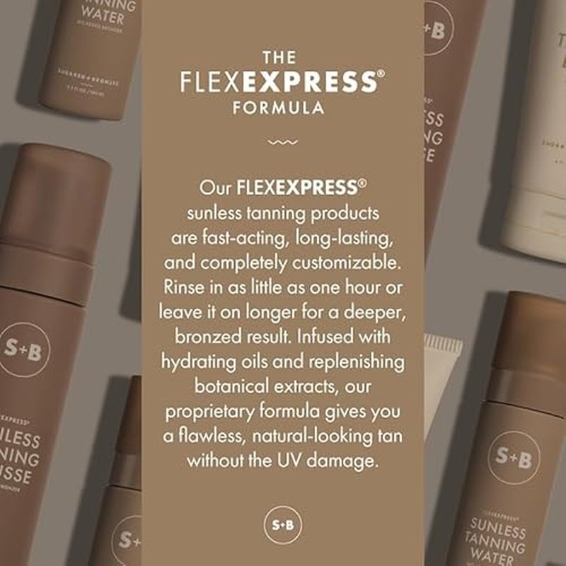 SUGARED + BRONZED Sunless Tanning Mousse ? FlexExpress¢ç Formula, Self-Tanner for Body, Lightweight & Non-Greasy, Natural Glow, Paraben Free, Long-Lasting Tan, Quick-Dry, Suits All Skin Types (6 Fl Oz)