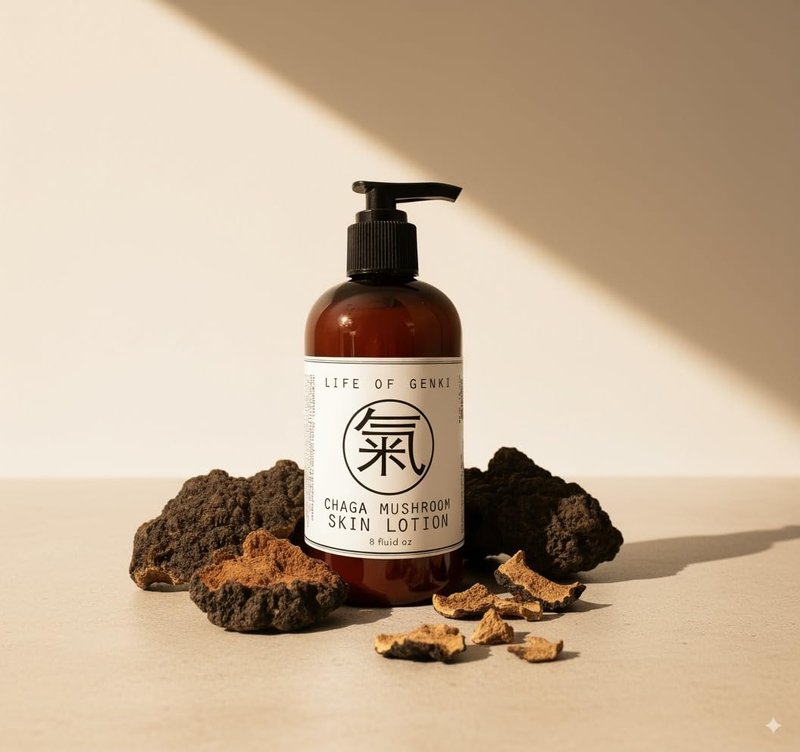 life of genki USA Made Vegan all Natural Chaga Mushroom skin lotion cream Moisturizing skin cream apricot kernel oil