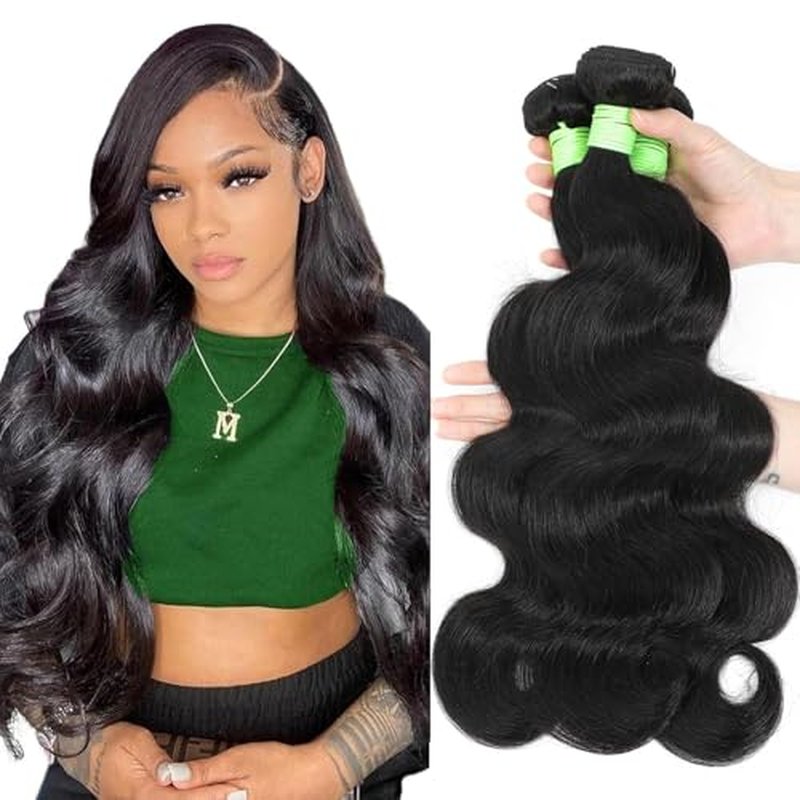 Human Hair Bundles Body Wave Bundles Human Hair 12 14 16 Inch 12A Grade 100% Unprocessed Brazilian Virgin Hair Body Wave 3 Bundles Deals Real Human Hair Extensions For Black Women Natural Black