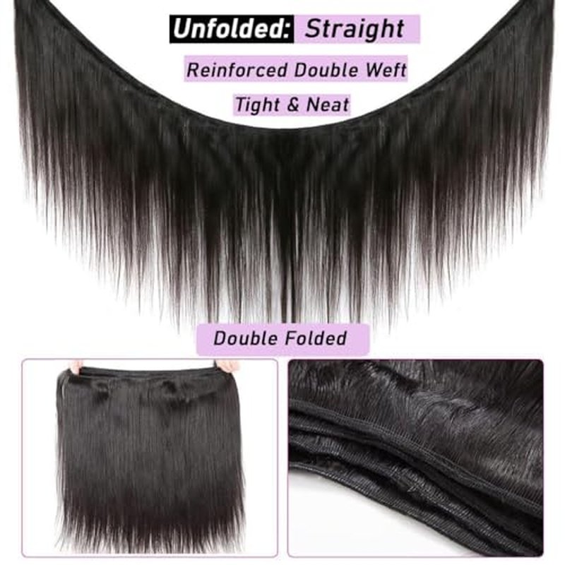 Beautymoon Human Hair Bundles Straight 10 12 14 Inch 3 Bundles Human Hair 100% Unprocessed Brazilian Virgin Straight Hair Bundles Weave Remy Human Hair Extensions Natural Black Color