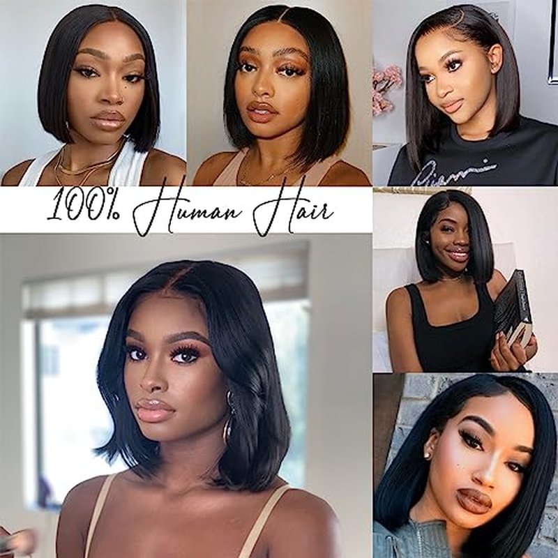 14 Inch Bob Wig Human Hair 13x4 HD Transparent Lace Front Wigs Human Hair Pre Plucked with Baby Hair Glueless Wigs Human Hair 180% Density Straight Frontal Lace Wigs for Women Natural Color