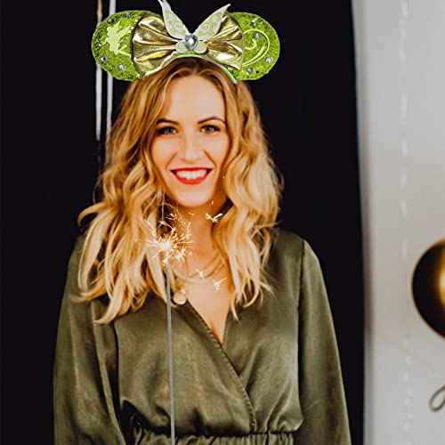 Bow Ear Headbands for Women, Sequin Tinker Bell Mouse Ear Headbands for Adult