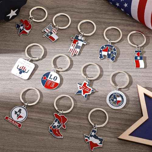 Reginary 24 Pcs State Souvenir Gifts 12 Metal Keychain 12 Cosmetic Bag USA Souvenir Themed Gifts for Traveler Christmas Party(Texas)