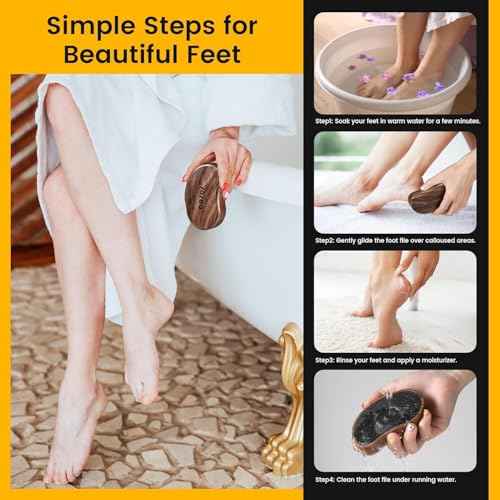 BEZOX Glass Foot Scrubber(1 PCS) - Nano-Glass Pedi Egg Pumice Stone for Feet Dead Skin, Plastic-Free Pedicure Foot File Callus Remover for Silky Smooth Feet - Walnut Wood Handled