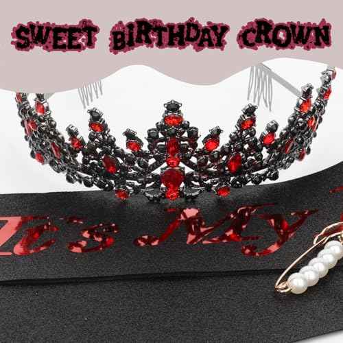CURASA Birthday Sash and Crown for Women - Black Its My Birthday Tiara - Princess Crown Adult Party Decoration Favors Gifts