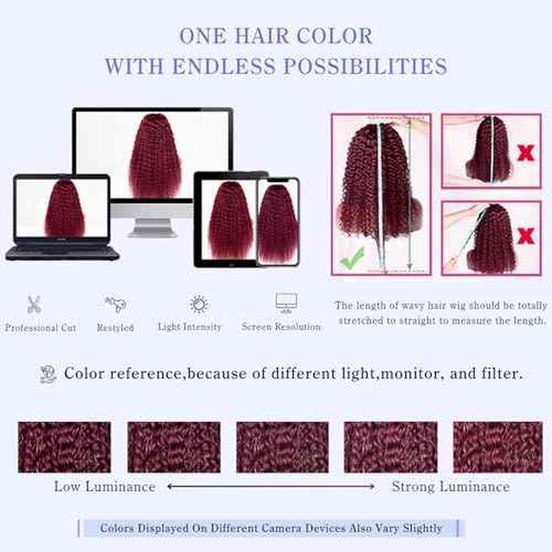 Estilar 99j Burgundy Deep Wave Lace Front Wigs Human Hair 200 Density 13x6 HD Lace Frontal Wigs Pre Plucked Deep Curly Glueless Wigs Human Hair with Baby Hair for Women Red Color 32 Inch