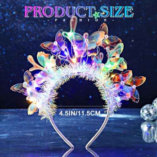 JONKY Light Up Butterfly Headband Glowing Mermaid Hair Band Rave Costume Hair Accessories for Women