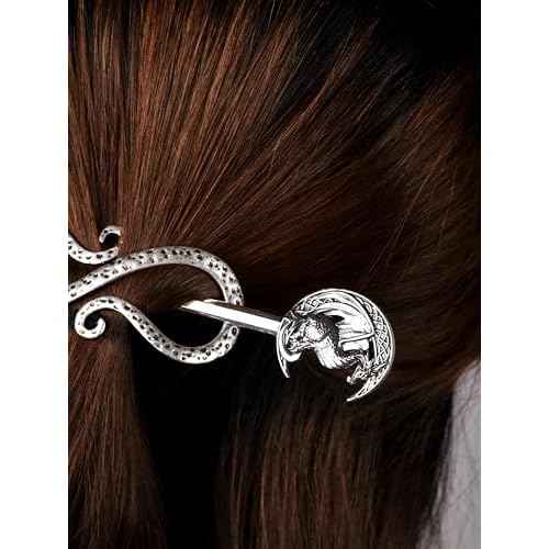HAQUIL Dragon Crescent Moon Hairpin Metal Alloy Hair Accessory with Antique Silver Finish, Viking Dragon on Moon Hair Pin, Perfect Jewelry Gift for Women and Men
