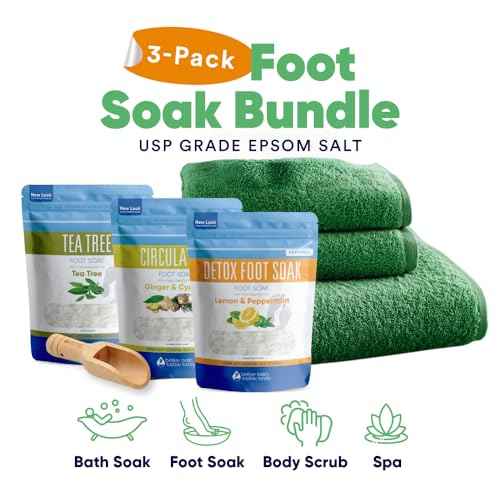 Foot Soak Salts Bundle 3 Pack with Scoop DIY at Home Spa with USP Epsom Salt and Pure Essential Oils in BPA Free Pouch with Easy Press Lock Seal (2 Lbs Each 6 Lbs Total)