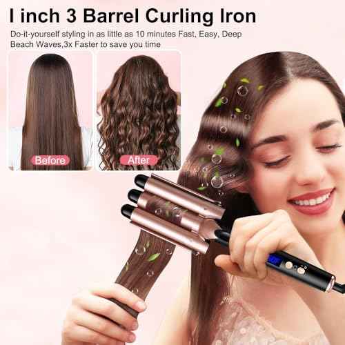 5 in 1 Curling Iron Set,Curling Iron Wand with 3 Barrel Hair Crimper(1.1inch) and 4 Interchangeable Ceramic Curling Wand(0.35"-1.25"), 4 Temp Heating Setting,Contain Protective Glove & 2 Clips