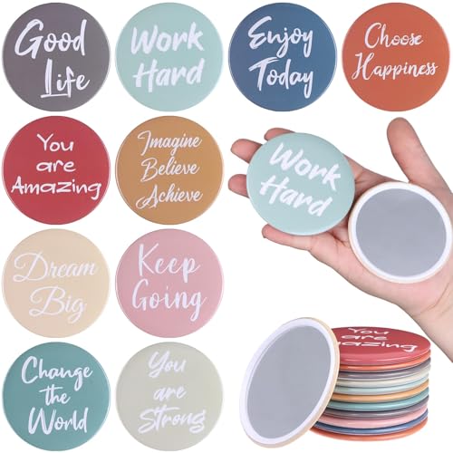 30 Pcs Employee Appreciation Gifts Bulk Inspirational Compact Mirror Round Small Makeup Mirror Portable Pocket Mini Mirror Thank You Gift for Women Nurse Teacher Team Coworker Staff