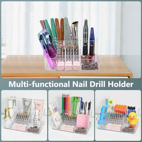 CGBE Nail Drill Holder, 28 Holes Transparent Acrylic Nail Drill Bits Holder, Professional Nail Tools Organizer and Storage Box Case