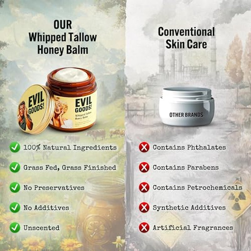Whipped Beef Tallow and Honey Balm - Moisturizer for Skin, Face, Lips, Body - Natural, Unscented, Non-Toxic Skincare with Manuka Honey - Citrus scented