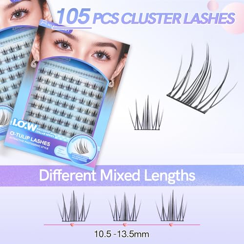 Mlen Diary Lash Clusters Natural with Remover, 114 Pcs Wispy DIY Eyelash Extensions Kit, Handmade Lightweight Compact Design,Gift for Beauty Lovers, C Curl