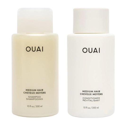 OUAI Medium Hair Shampoo and Conditioner Set - Sulfate-Free Shampoo and Conditioner for Women & Men - Made with Keratin, Shea Butter & Avocado Oil - Free of Parabens & Phthalates (10 Fl Oz)