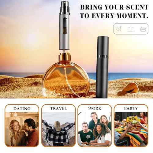 8ml Perfume Atomizer Travel Refillable,Mini Cologne Dispenser, Bottom-Filling Fragrances Perfumes Bottle,Portable Sprayer Pocket Size for Women Men Cruise Car Trip Gift 2pcs (Black-Black)