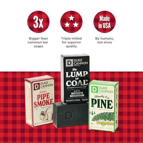Duke Cannon Supply Co. Big Brick of Soap Bar For Men - Lump of Coal, Illegally Cut Pine & Peppermint Bark, Holiday Variety 3 Pack, 10 oz. Bar Soaps