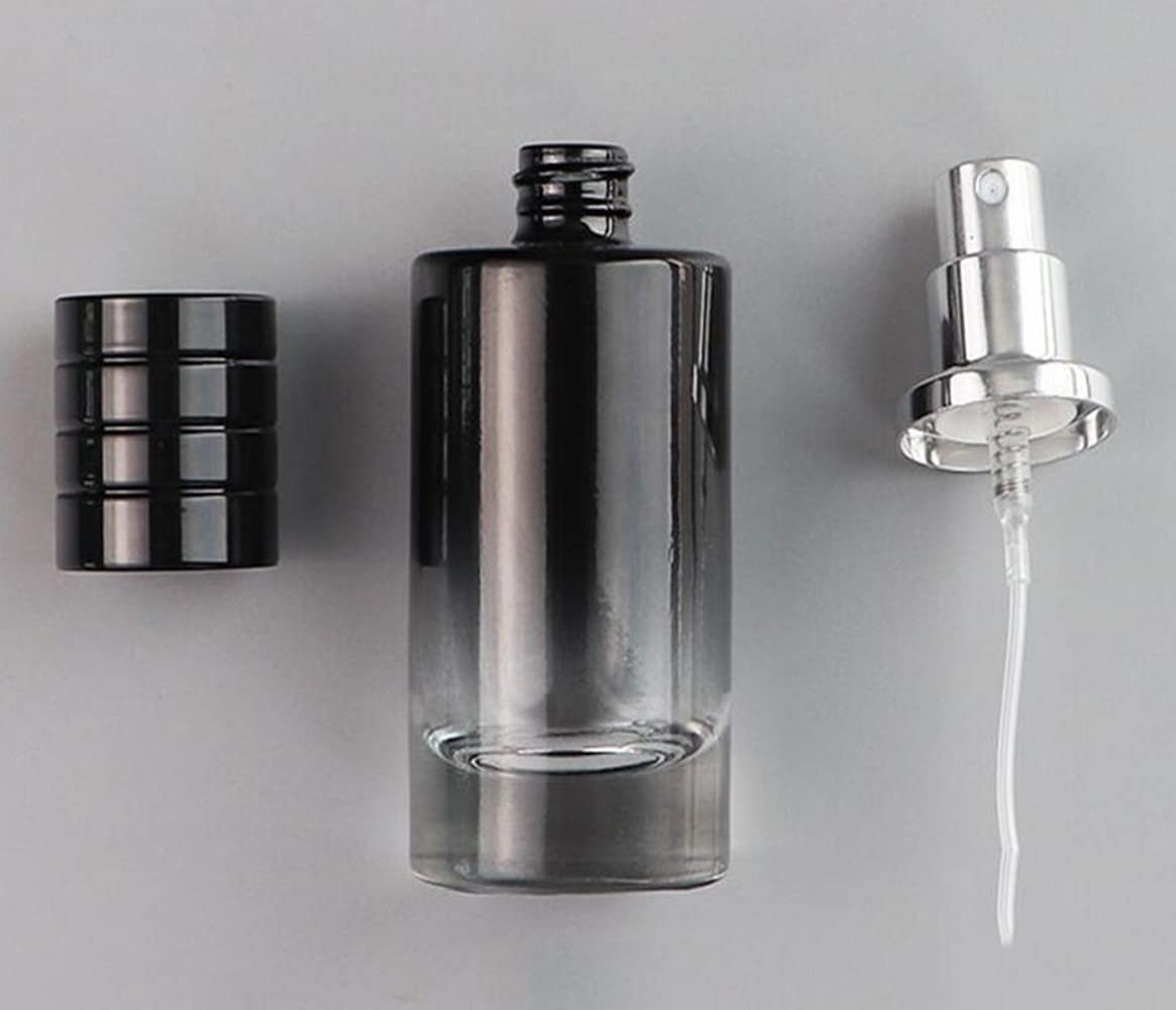 30ML Glass Perfume Bottles Empty Gradient Black Spray Perfume Bottles with Black Screw Lid Refillable Portable Empty Square Perfume Atomizer Vials Refillable Cosmetic Containers for Perfume Essential