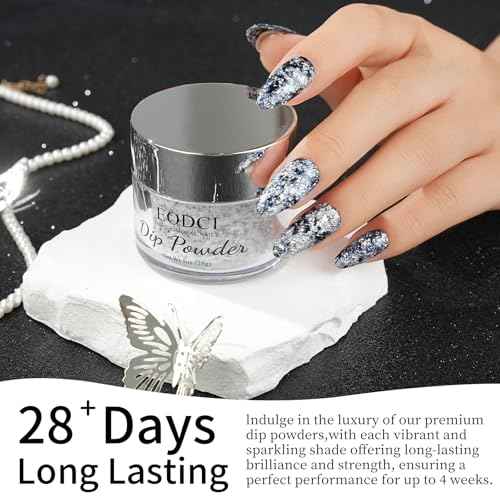 1Milk White with Black Sliver Sparkle Aluminum Foil Dip Powder, Nail Dipping Powder French Pro Collection System Nail Art Starter Manicure Salon DIY at Home 1 oz Long Lasting