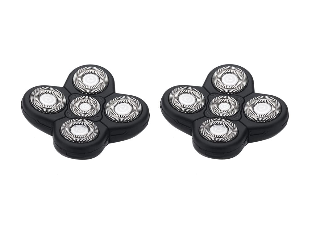 Men Electric Shavers Replacement Heads 5 in 1 Razor Replaceable Alternate Floating Washable Blade Trimmers Head (Black-2pcs)