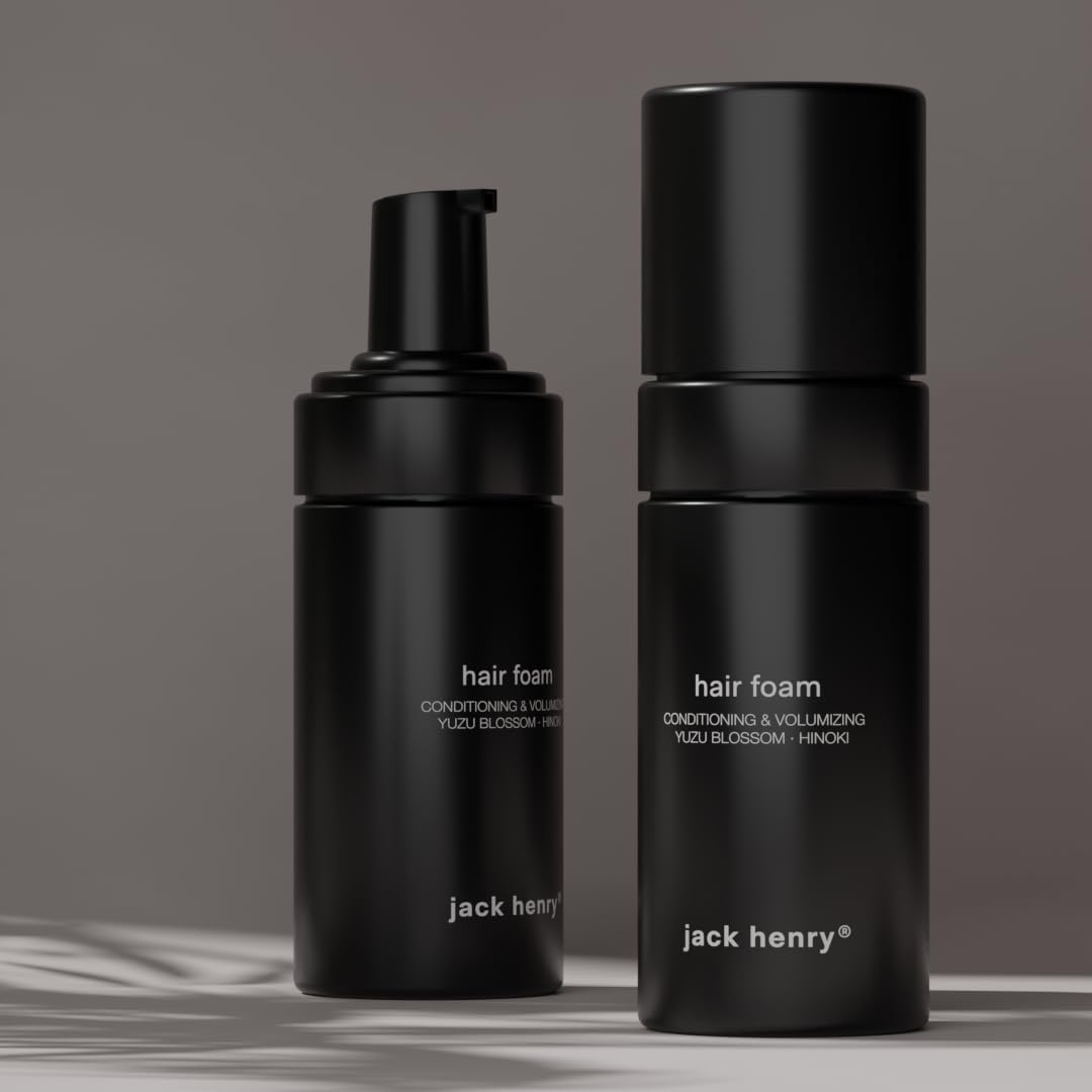 Jack Henry Volumizing Foam Mousse, Polymer-Free, Petroleum-Free, Meadowfoam Seed Oil, Volume Without Crunch, Non-Sticky Styling Conditioner for All Hair Types, Curl Enhancing, Aerosol-Free, 3.3 oz