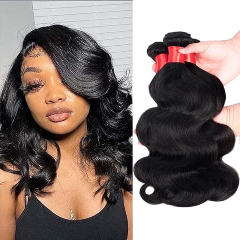 Douyin Brazilian Body Wave 3 Bundles Human Hair 12A 100% Unprocessed Virgin Human Hair Weave Bundles Deals Natural Black Color (1B Black£¬12 14 16)