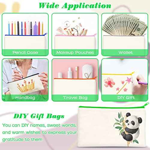 ZeeDix Canvas Pouch- Multi-purpose Cosmetic Bag with Zipper, DIY Craft Canvas Zipper Pouch Blank Makeup Bags Bulk Travel Toiletry Bag for Storage (8.3 x 5 inches)