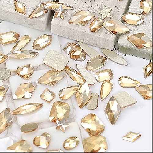 4880Pcs Champagne Rhinestones for Nails, Gold Crystal Nail Rhinestones Round Beads Flatback Glass Gems Stones, Multi Shapes 3D Nail Crystals for Nail Art DIY Crafts Clothes Shoes Jewelry