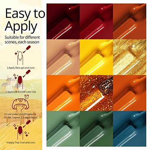 UR SUGAR Gel Nail Polish Set, 12 Colors Red Green Glitter Burnt Orange Yellow Burgundy Color All Season Soak Off Gel Polish Collection Home Nail Salon Gift Box for Women