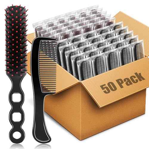 HOFASON 50 Pcs Bulk Hair Brushes Combs Set for Homeless Women, Individually Wrapped Detangling Hairbrush and Comb for Kids Homeless Hotel Nursing Charity Hygiene Supplies(Black)
