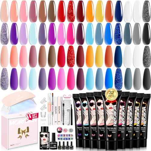 Morovan Poly Gel Nail Kit: Extension Gel Nail Kit With Nail Lamp Slip Solution Complete Professional Manicure Tools Everything In One Box DIY Set For Beginners At Home Creative Nail Art Salon Quality