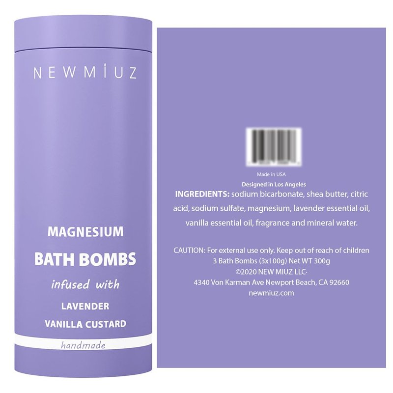 Magnesium Lavender Vanilla Luxury Fizzing Bath Bomb Sensitive Skin Formula for Relaxation Bath Moisturizing Shea Butter Stress Relief Gift for Women