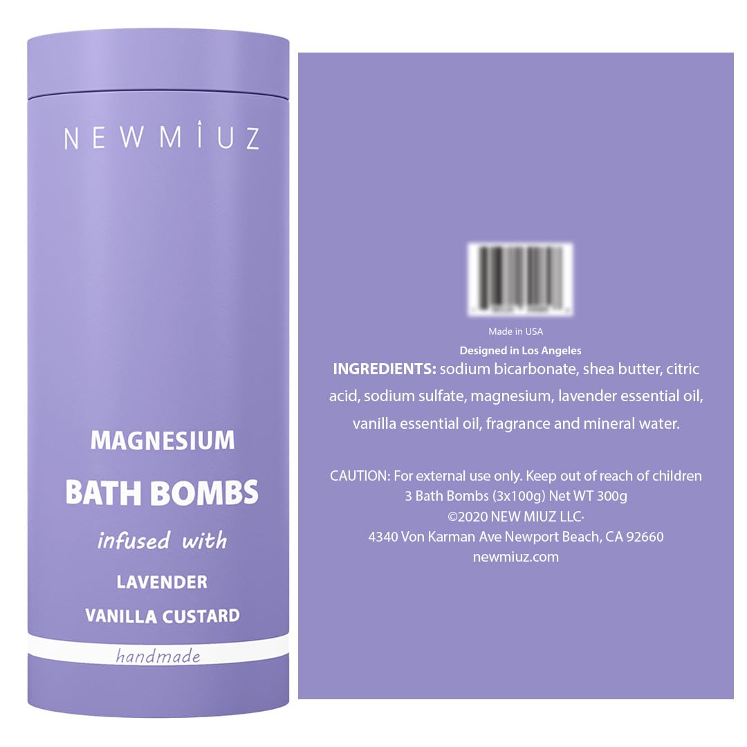 Magnesium Lavender Vanilla Luxury Fizzing Bath Bomb Sensitive Skin Formula for Relaxation Bath Moisturizing Shea Butter Stress Relief Gift for Women