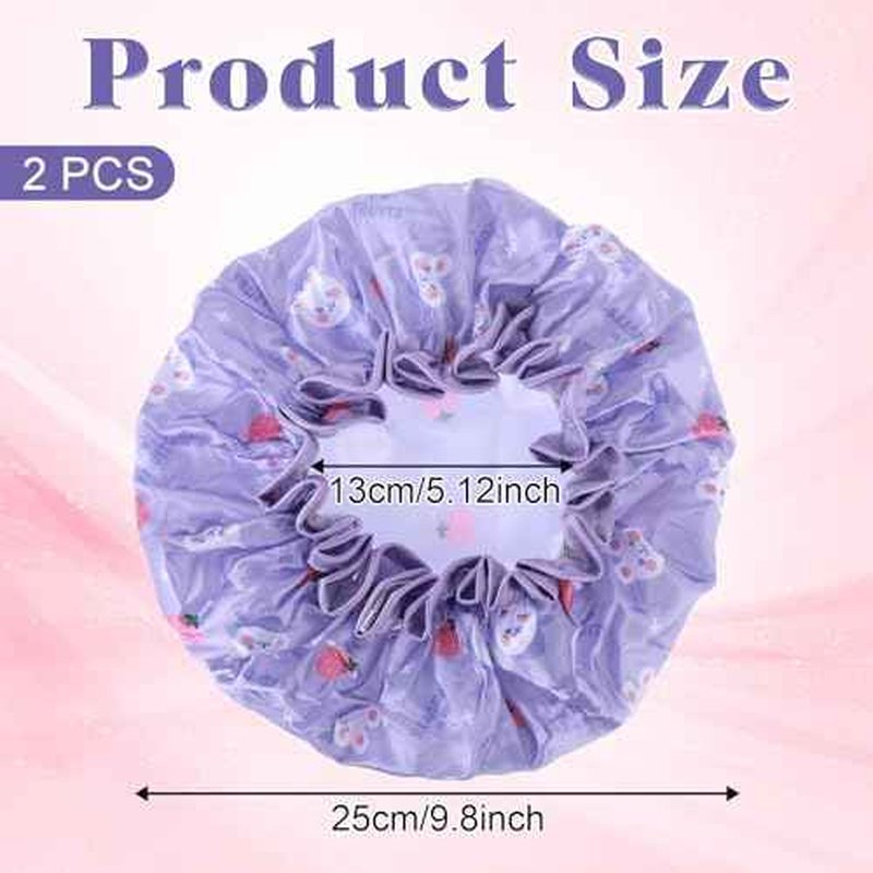 TIESOME Kids Shower Caps, 2 PCS Yellow & Purple Waterproof Double Layers Shower Caps Cute Rabbit Bonnets Elastic Band Bonnet Satin and Eva Soft Kids Sleeping Cap Reusable Shower Cap for Kids