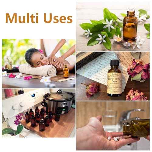 6 Pack 2oz Amber Glass Bottles for Vanilla Extract, Boston Round Leak-Proof Brown Glass Jars with Caps, Bonus Funnel - Ideal for Homemade Extracts, Essential Oils, DIY Christmas Party Gift Supplies