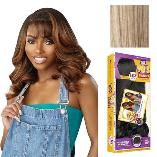 Sensationnel Butta Lace 90Sbangs Wigs - Unit 908 Glueless Wide Deep Part Synthetic Preplucked Hairline (BALAYAGEASHBLONDE)
