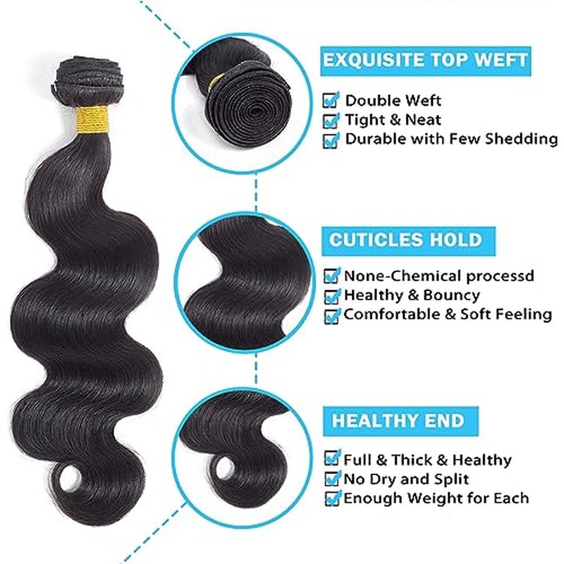 Cirvty 24 Inch Body Wave Bundle Human Hair 1 Bundles Body Wave Bundles 100% Unprocessed Brazilian Virgin Hair Bundles Double Weft Weave Bundles Human Hair Natural Black Color