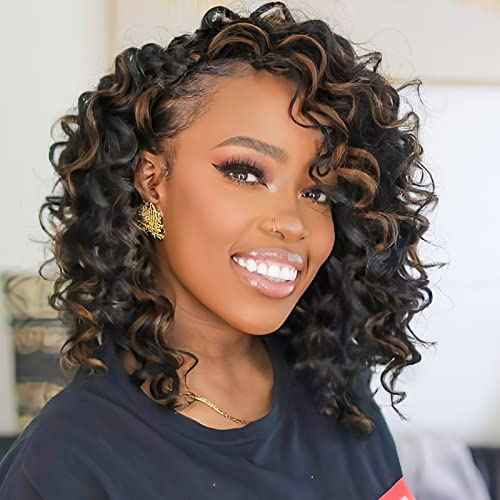 ToyoTress Ocean Wave Crochet Hair - 9 Inch 8 Packs Black Mix Brown Highlight Short Curly Hair Ocean Wave Braiding Hair, Synthetic Hair Extensions (9 Inch, P1B/30-8P)