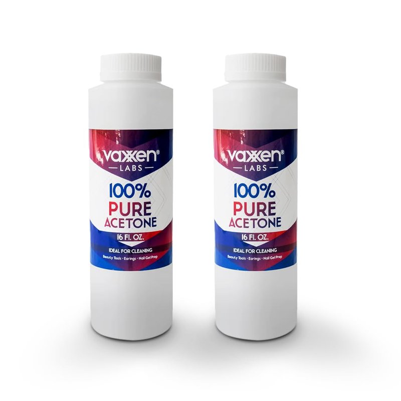 Vaxxen Labs 100% Pure Acetone (16 Fl/Oz) 2 Pack - Made in USA, Professional Strength Nail Polish Remover for Nail Polish, Gels, Acrylic, Sculptured Nails & Art Fimo
