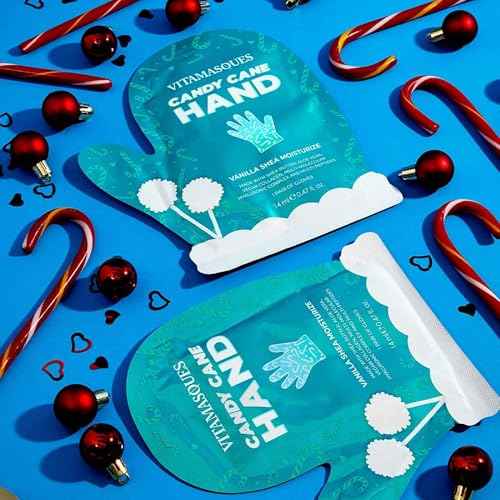 Vitamasques Candy Cane Moisturizing Hand Mask 3 Pack - Korean Skin Care Hand Mask with Shea Butter & Aloe Vera for Soft Skin