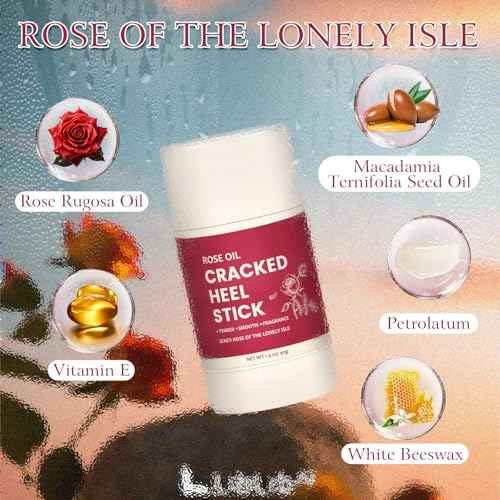 4 Pcs Cracked Heel Repair Set ?Comes with 2 Repair Sticks & 2 Foot Care Socks, Rose & Jojoba Oil Heel Balm for Dry Cracked Feet, No-Mess Applicator, Travel-Friendly