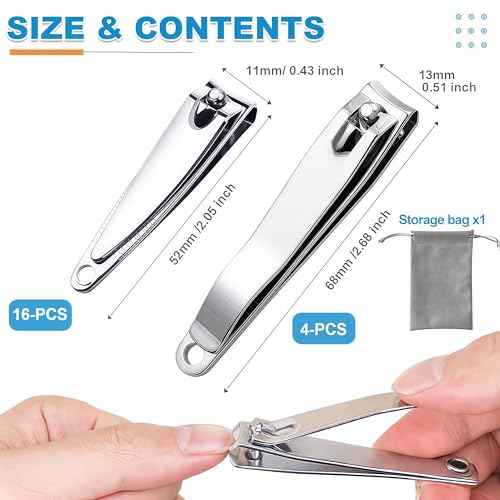 20-Pack Stainless Steel Fingernail Toenail Nail Clippers Bulk Set - 16 Small +4 Medium Size Nail Care Set Toe & Finger Nail Clipper for Men/Women Travel, Homeless Care Supplies