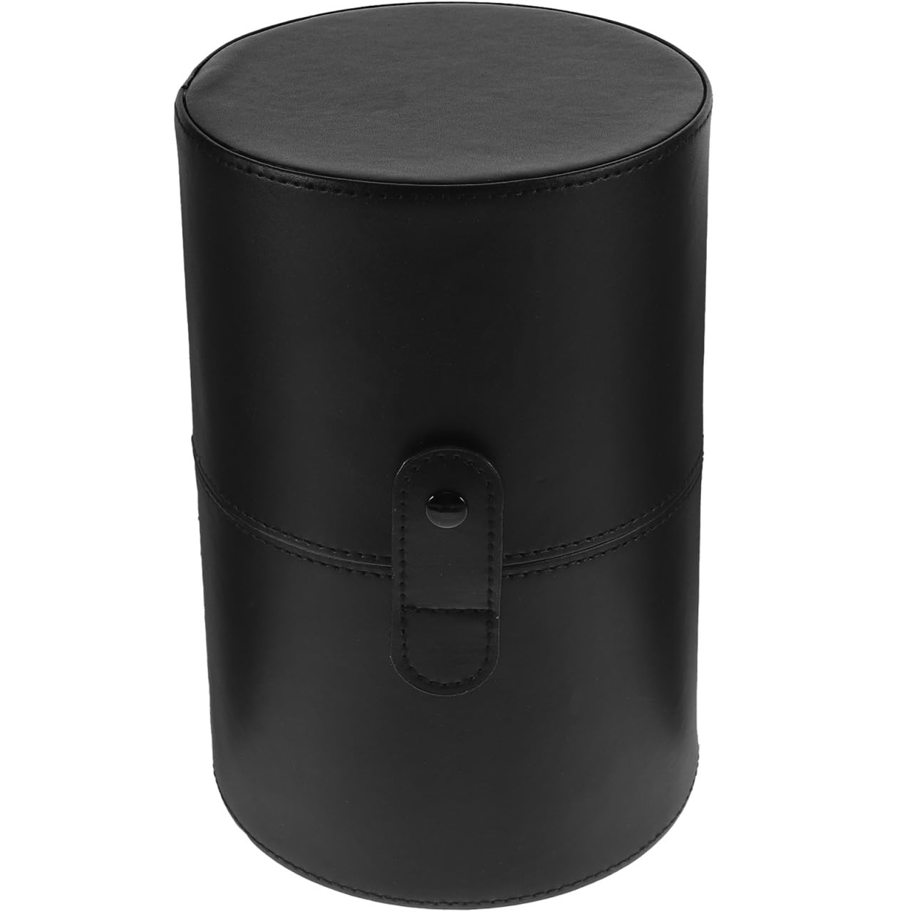 Portable Makeup Brush Holder with Lid - Elegant Pu Leather Makeup Bag Black Brush Organizer for Travel Compact Storage Bucket with Buckle Protective Lid, Easy to Clean, 7.9in X 5.19in