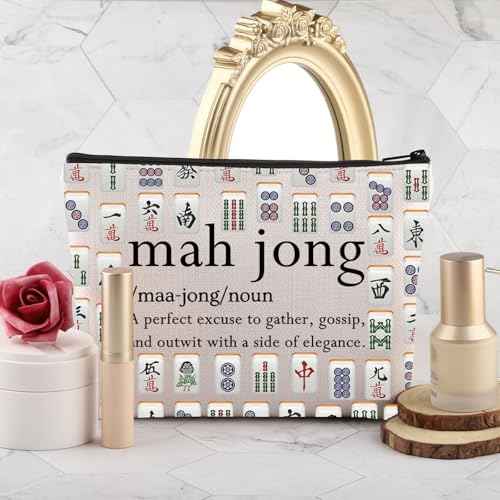 PLITI Mahjong Gifts Funny Mahjong Player Gifts Mahjong Lover Bag Mahjong Board Game Fan Gift Mahjong Definition Makeup Bag (Mahjong Noun Bag), cosmetic bag-1