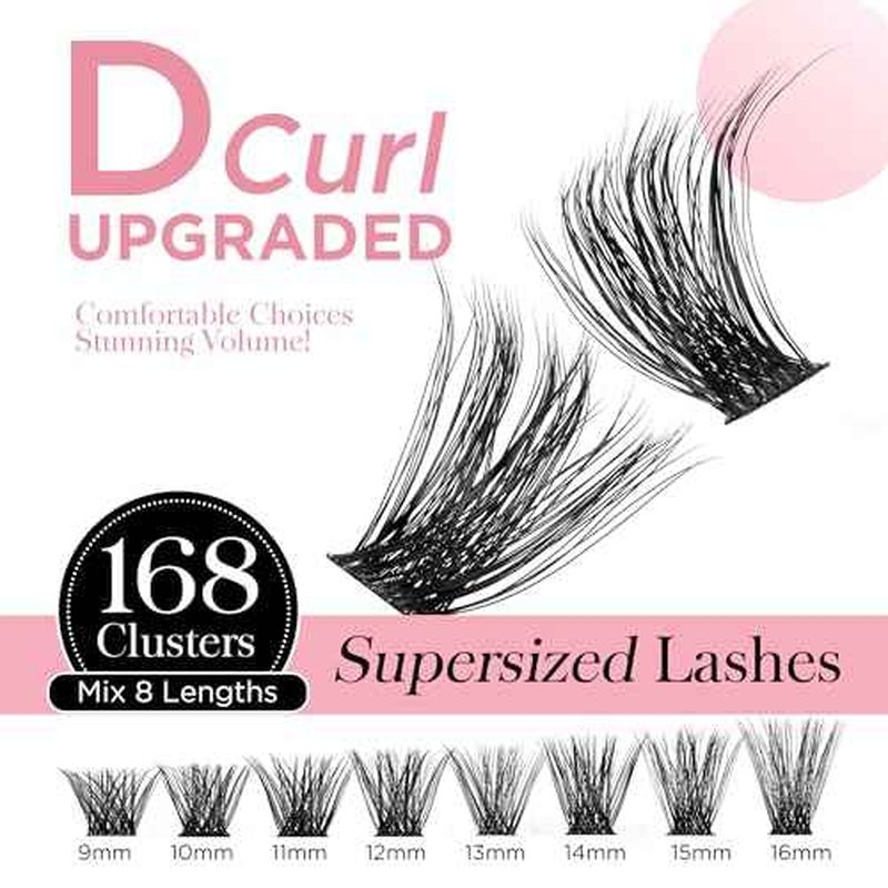 Lash Clusters 168Pcs Volume Cluster Lahes D Curl Eyelash Clusters,Winkgiggle Lash Clusters 10-16mm DIY Eyelash Extensions Natural Look Wispy Lashes,Reusable Thin Bland Individual Lashes (56D)