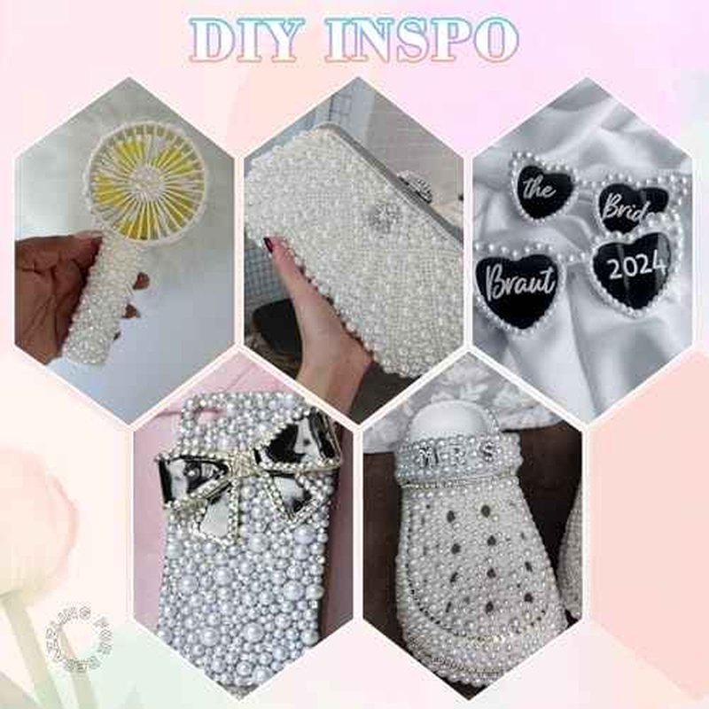 13500Pcs Flatback Pearls for Bedazzling (White) with B7000 Jewelry Glue, Assorted Size 2/3/4/5/6/8/10mm Half Pearl, Bedazzling Gems for Crafting Clothing Tumbler Shoes Embellishment Nail Art
