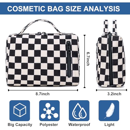 Bluboon Makeup Bag Zipper Pouch Travel Portable Cosmetic Bag Organizer for Women and Girls(Corduroy Checkered)